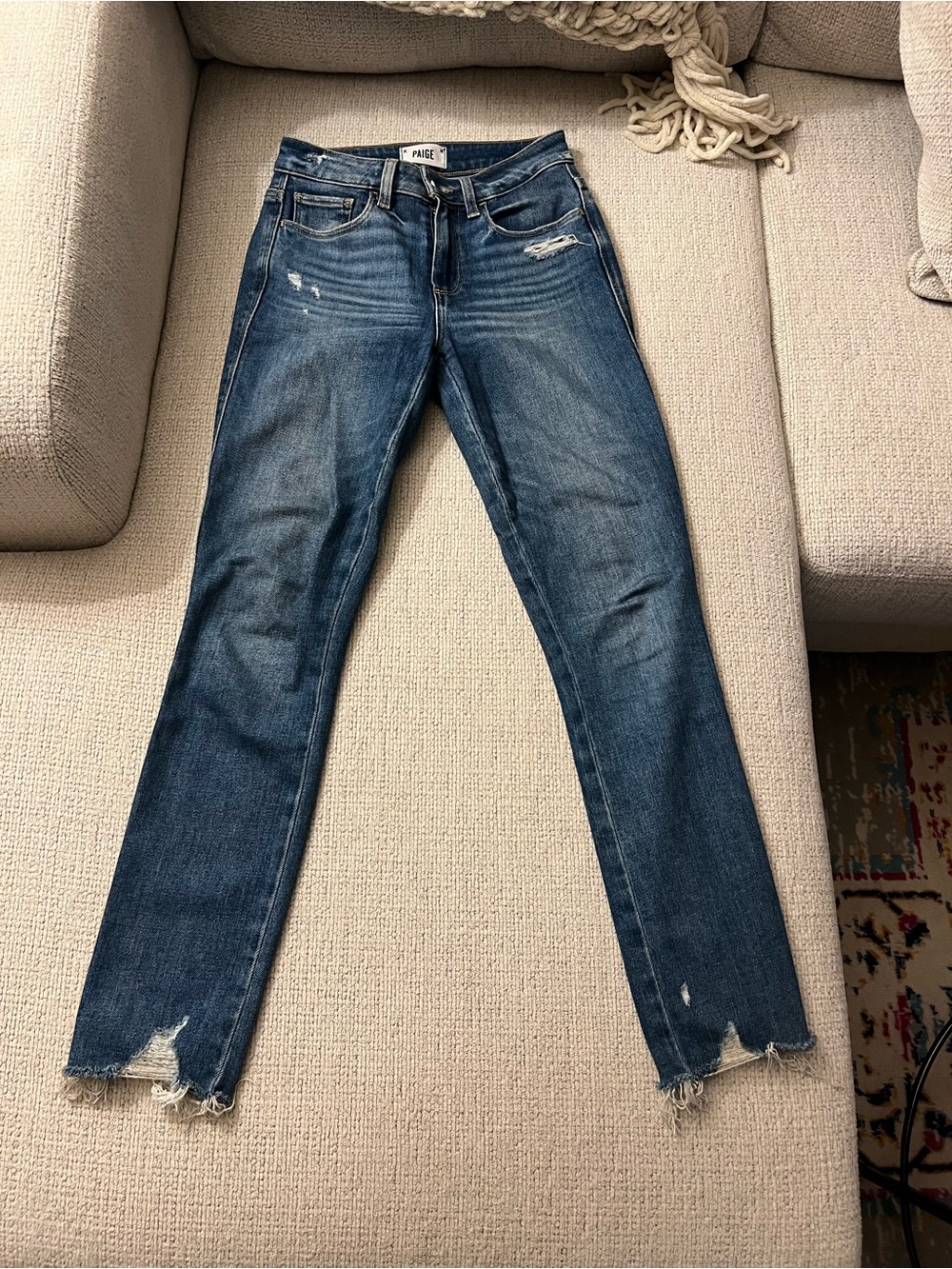 PAIGE Hoxton Ankle Skinny Distressed Jeans Size 25 Raw Hem